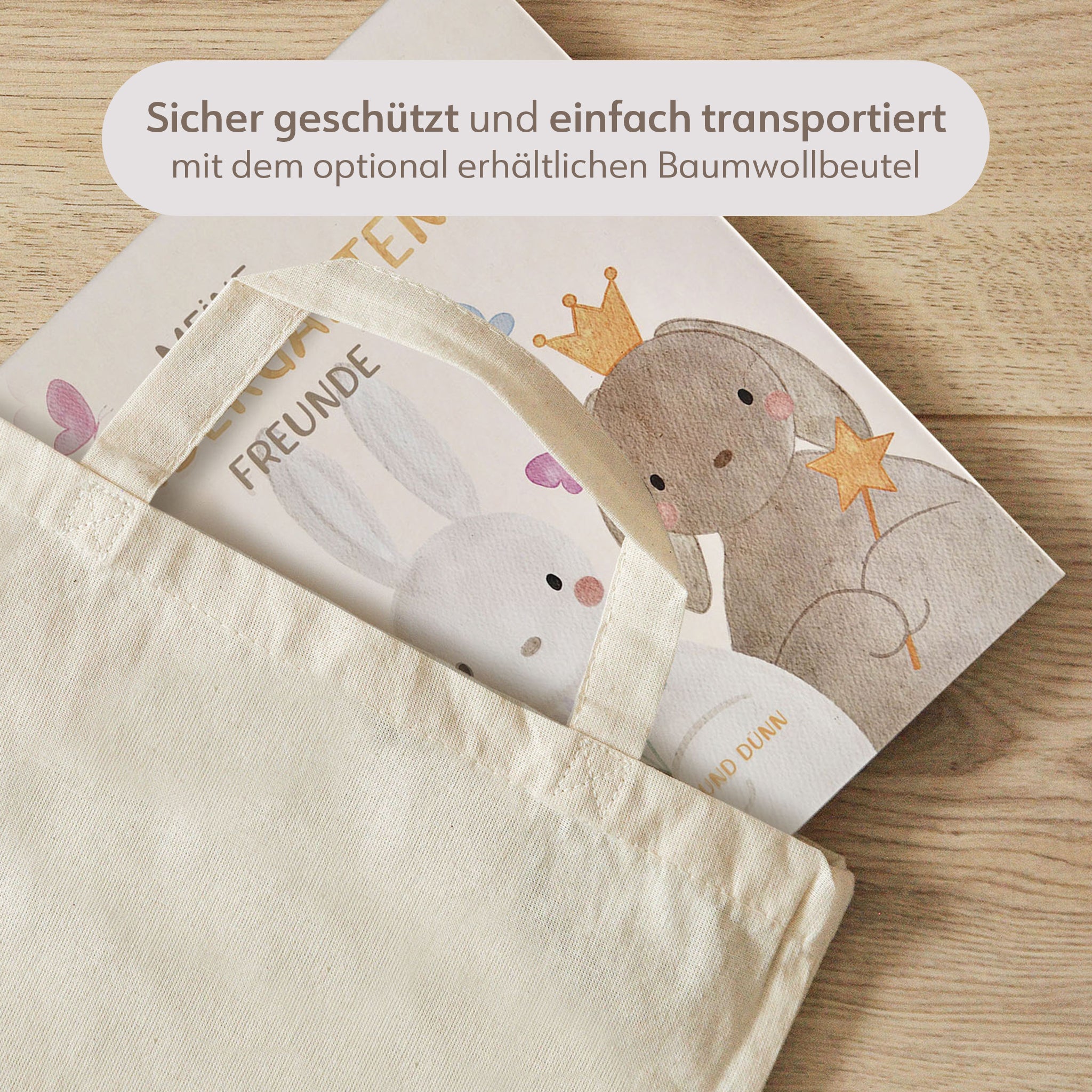 Freundebuch für Kindergartenkinder mit drei Hasen in Aquarelloptik gezeichnet. Das Buch trägt den Titel Meine Kindergarten Freunde und hat ein quadratisches Format und ich schlicht und kindgerecht gestaltet